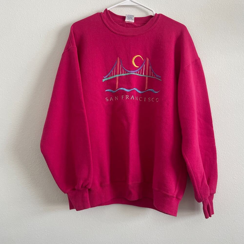 Vintage 80s 90s Crazy Shirt Sweater Size XL Hot Pink San Francisco Crew Neck‎